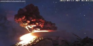 Popocatépetl emitting smoke and ash