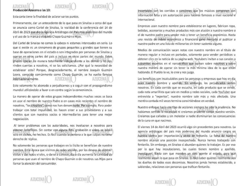‘Los Chapitos’ claim they are ‘scapegoats’ in letter to media ‘Los Chapitos’ claim they are ‘scapegoats’ in letter to media