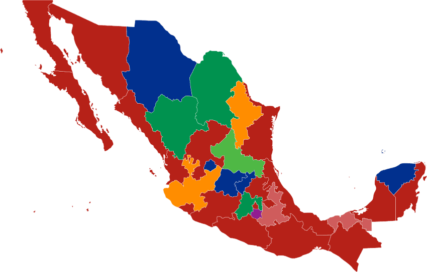 Map of Mexico's by political party (governors) 