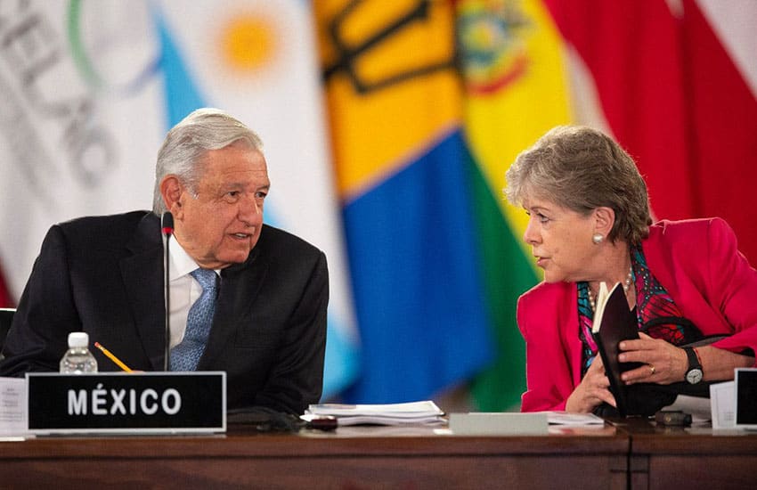 Mexico's President Lopez Obrador, left, with Alicia Barcena