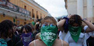 Women marching in Sept. 2022 for abortion rights in Chiapas