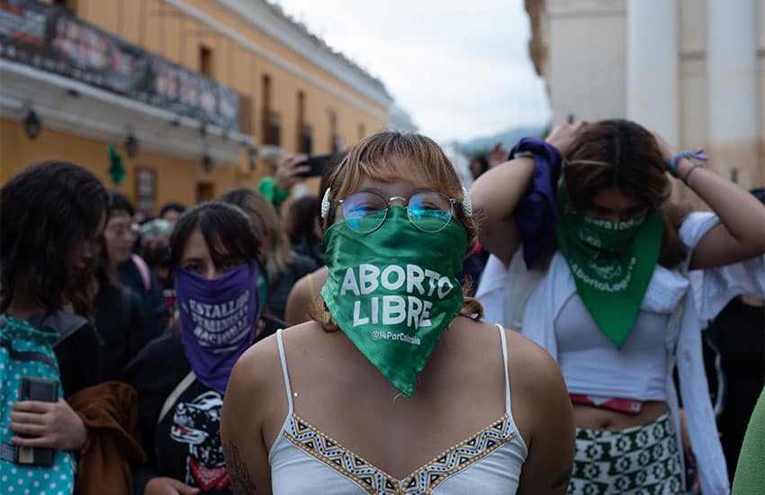 Women marching in Sept. 2022 for abortion rights in Chiapas