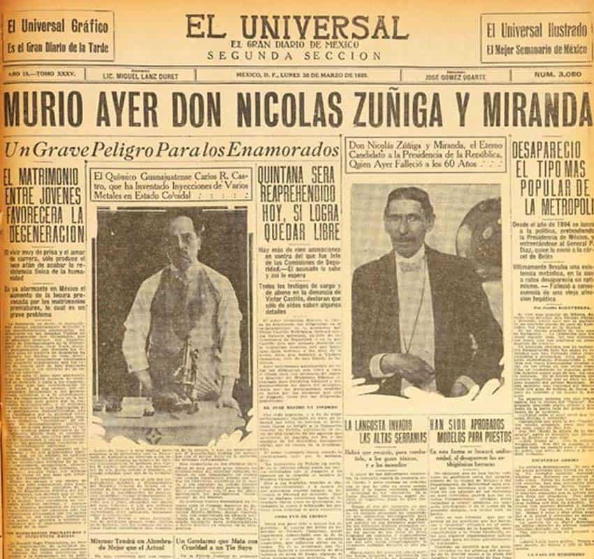 Death notice of Nicolas Zuniga y Miranda in 1925