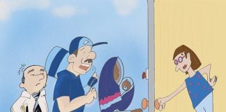 Illustration of woman at door