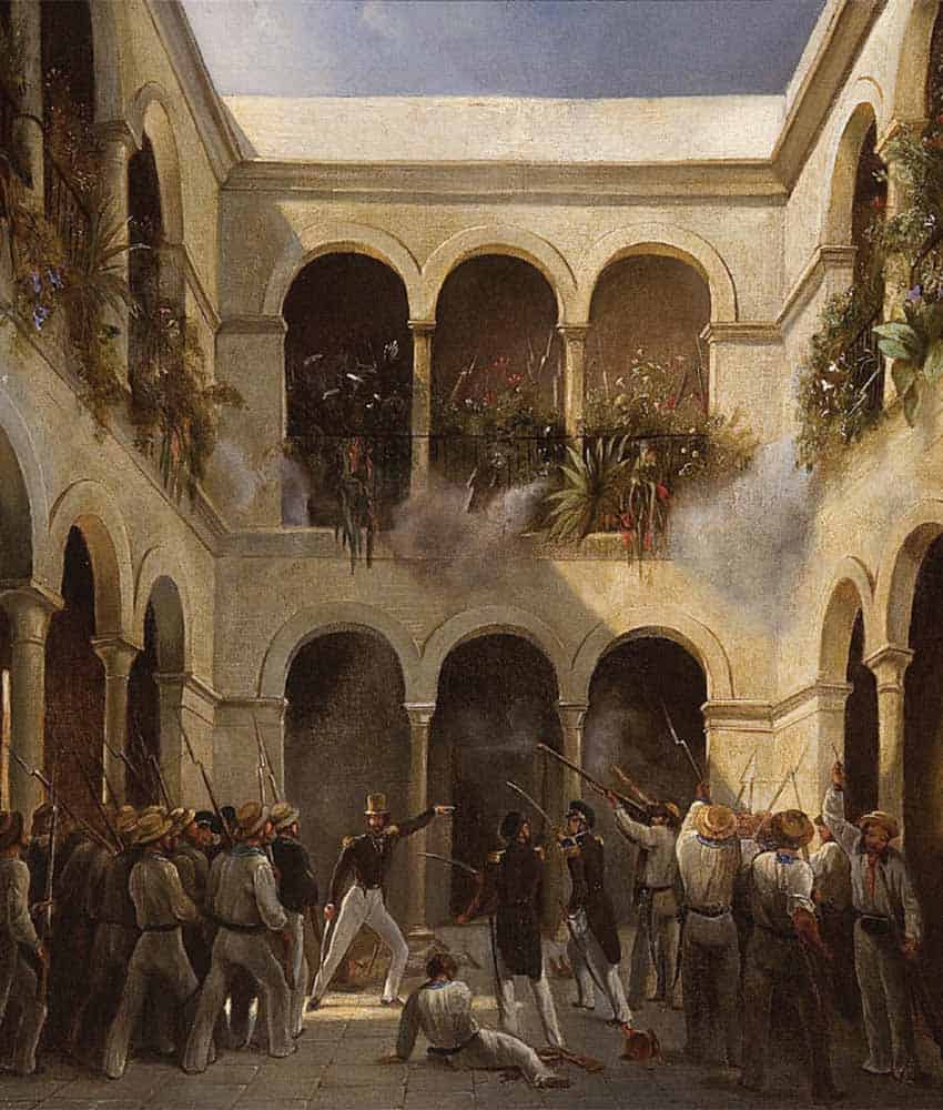 "French troops assault a Mexican convent, attack on the house of Arista," painting by by P. Pharamond.