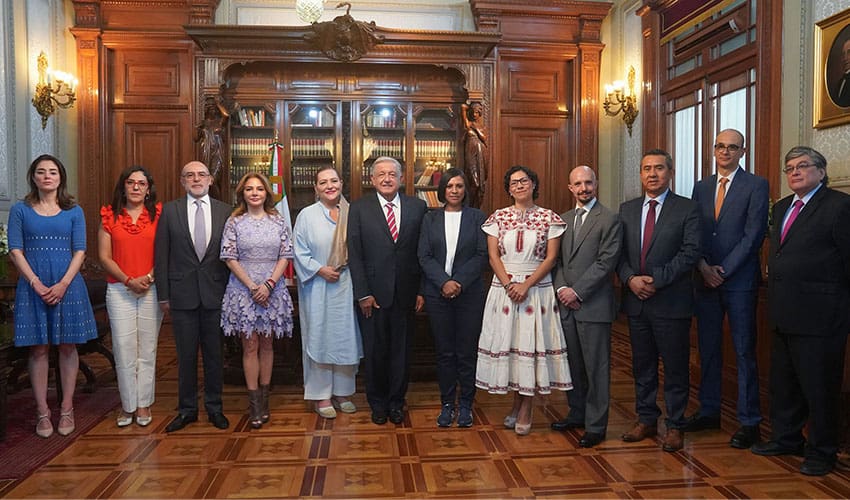 Mexico's President Lopez Obrador with councilors of the National Electoral Institute