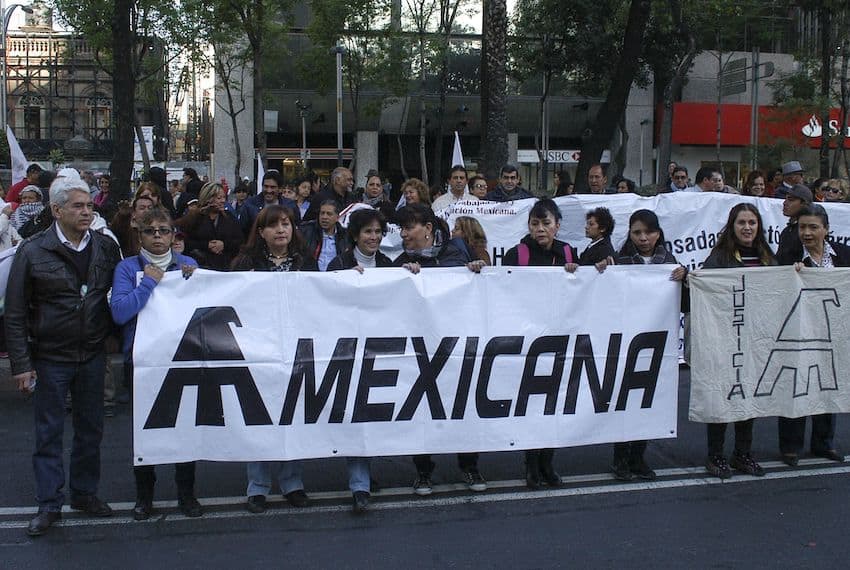 Mexicana Air employees protest in Mexico City