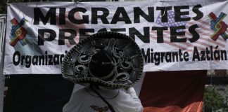 Protester outside U.S. embassy in Mexico City