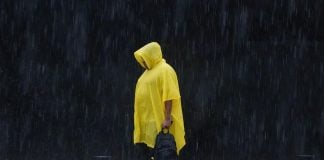 A man in the rain