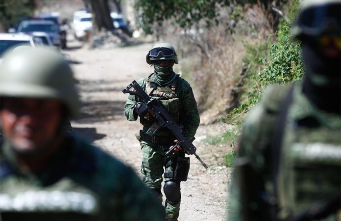 soldiers patrolling in Tlajomulco, Jalisco, Mexico