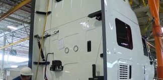 A truck being manufactured