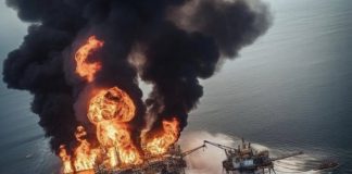 Pemex oil platform fire in Campeche