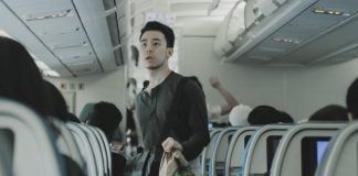 Man in plane cabin