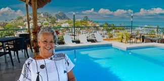 Janet Blaser on a rooftop
