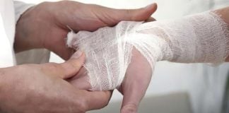 Woman's hand in bandage
