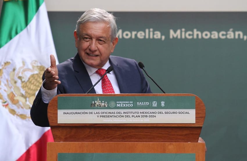 AMLO at new IMSS offices in Morelia