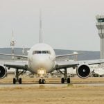 Plane on the runway of a Mexican airport