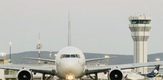 Plane on the runway of a Mexican airport