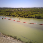 Texas' floating border barrier under construction near Eagle Pass in July 2023.