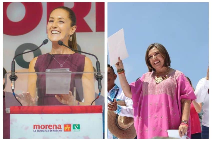 A side by side split image of Claudia Sheinbaum and Xóchitl Gálvez.