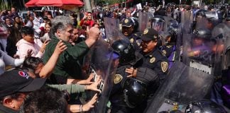 Protesters and police