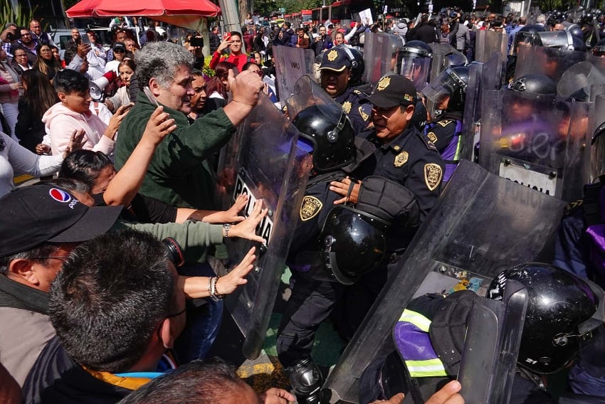 Protesters and police