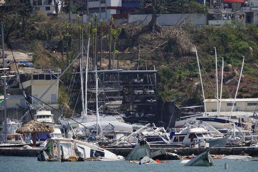 Sunken yachts in Acapulco Marina