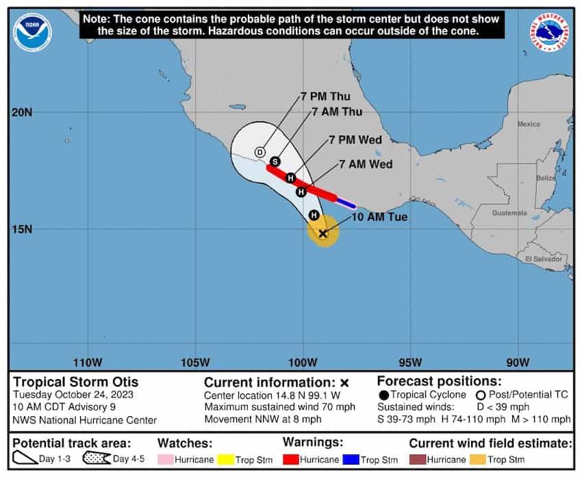 Tropical Storm Otis strengthens to Class 1 hurricane