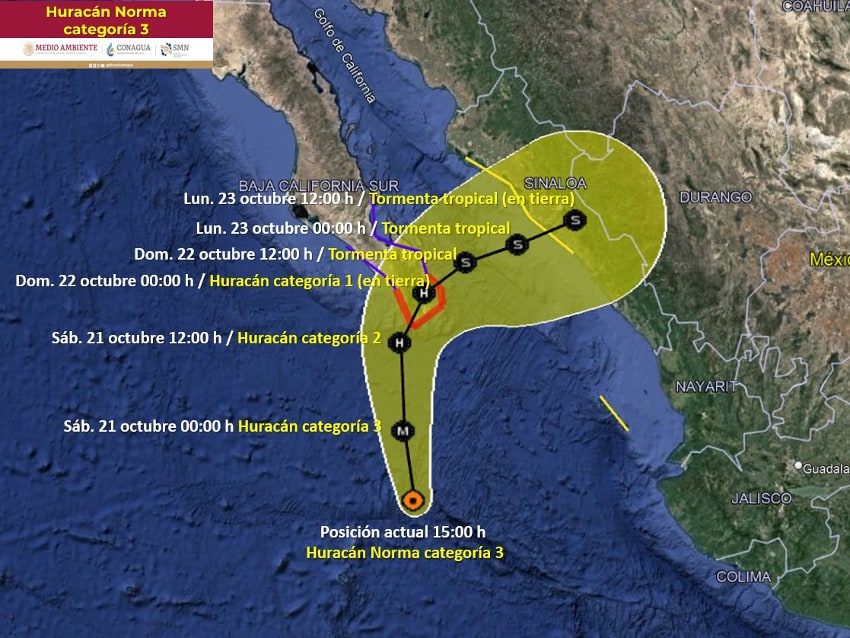 El huracán Norma se degrada a categoría 3 en camino a Baja California