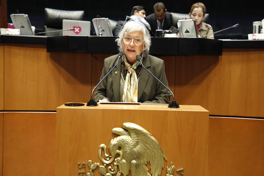 Olga Sánchez Cordero speaks to the Senate