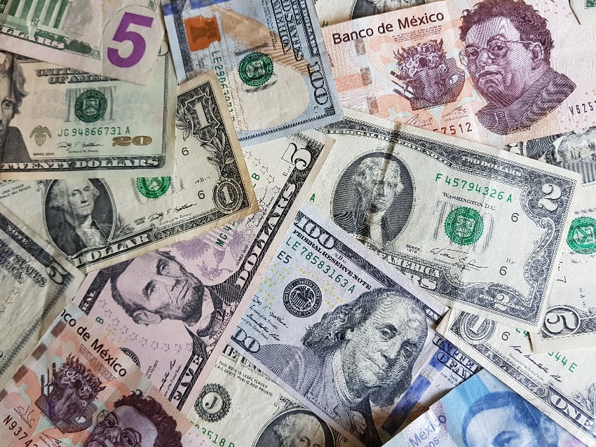 US dollars and Mexican pesos