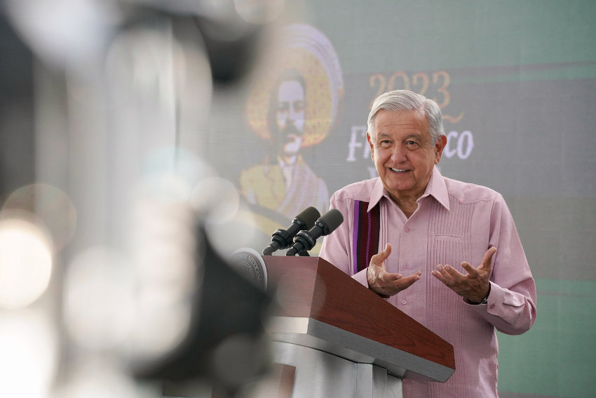 AMLO at a press conference in Oaxaca