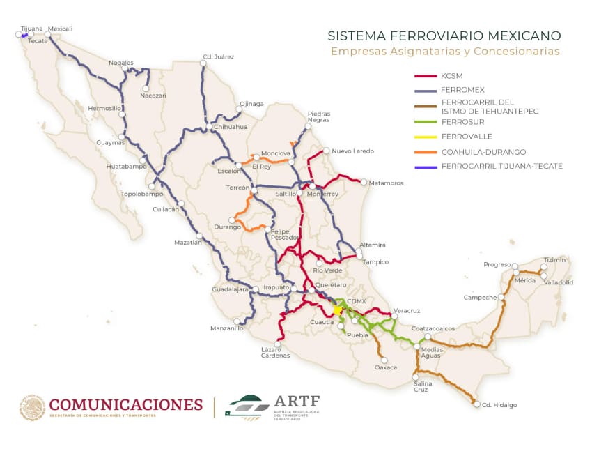 Mapa de ferrocarriles de México