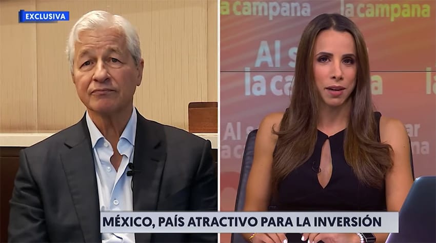 Parallel headshots of Jamie Dimon and journalist Susana Sáenz