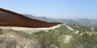 A stretch of the Mexico-US border wall in the desert