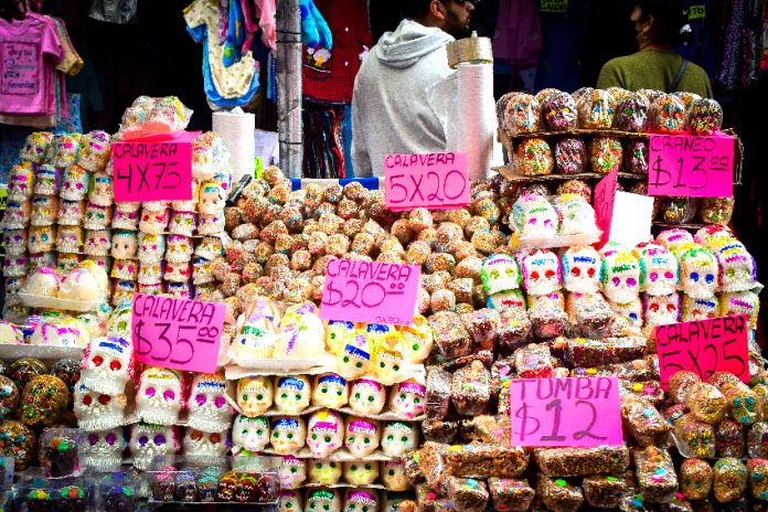 Sugar skulls at Mexican market