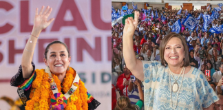 Two photos, one of Claudia Sheinbaum and the other of Xóchitl Gálvez