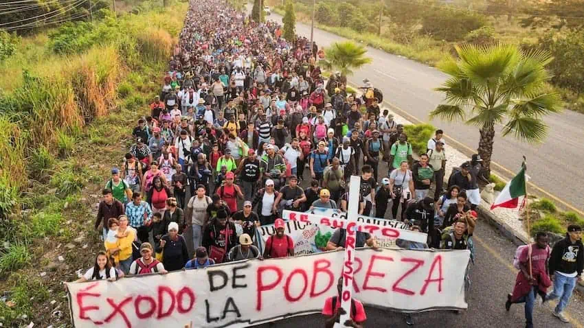Marcha de migrantes en Chiapas