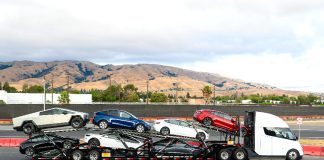 Tesla vehicles on a trailer
