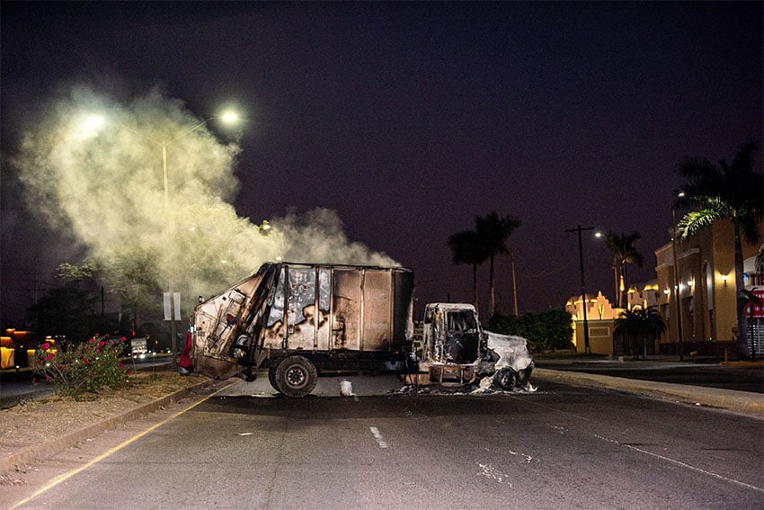 Culiacán garbage truck on fire