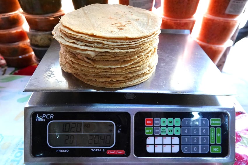 Tortillas on a scale