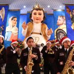 Band plays in a church