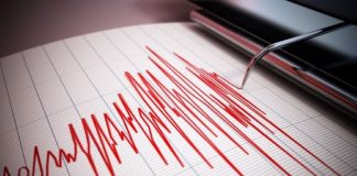 A stock photo sismograph showing the magnitude of an earthquake