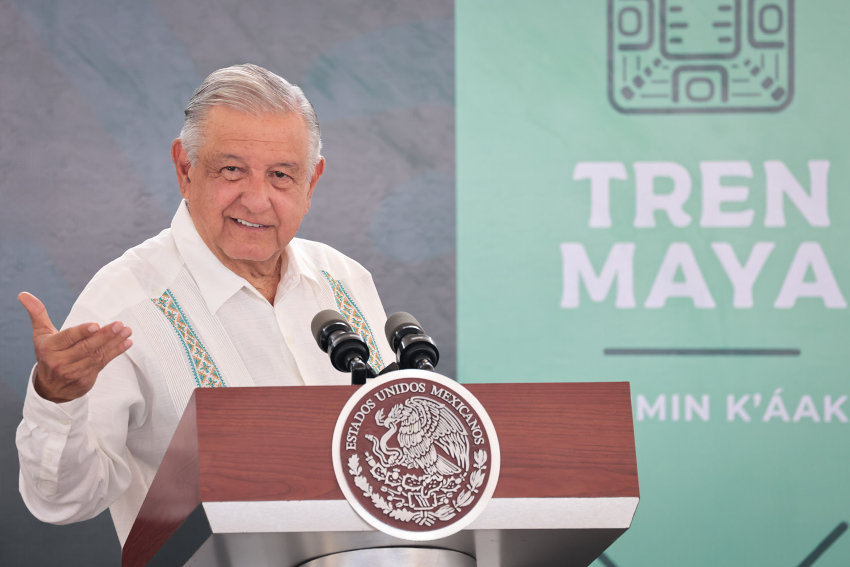 AMLO at a press conference in Cancún