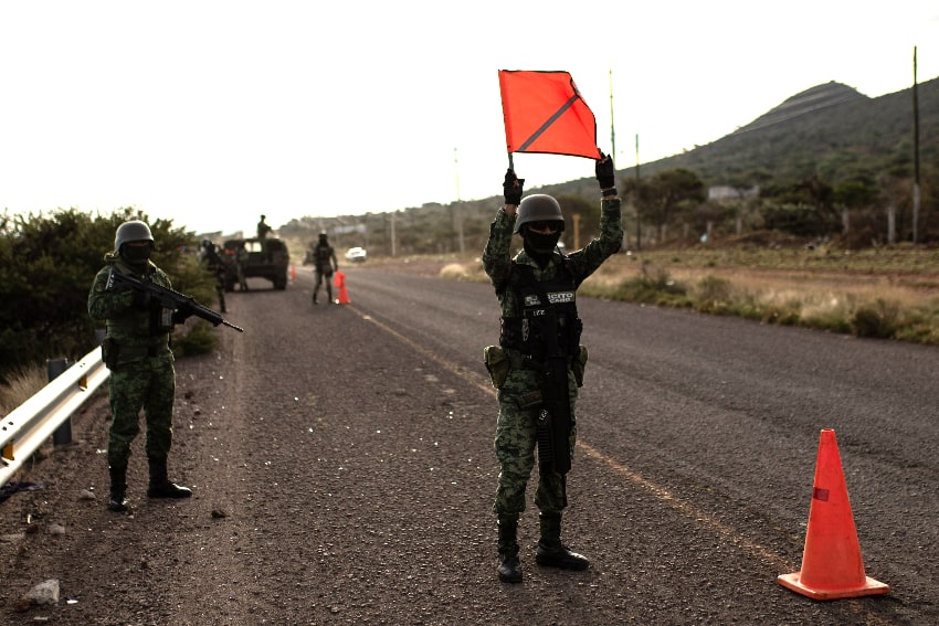 Mexican soldiers on a highway