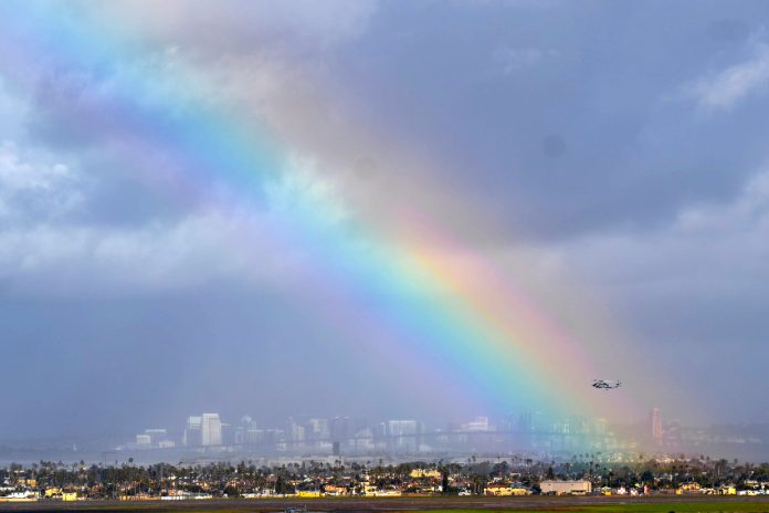 A rainbow over the US-Mexico border near Tijuana
