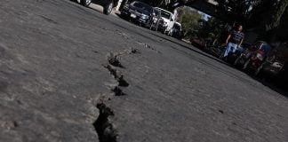 Earthquake crack in the sidewalk