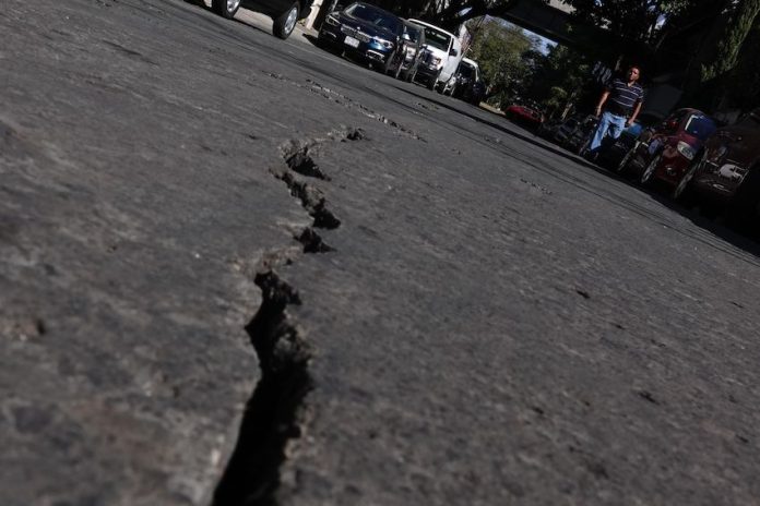 Earthquake crack in the sidewalk