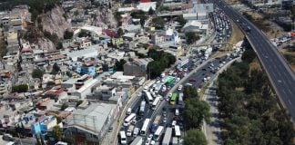 Truckers block a highway in Mexico City