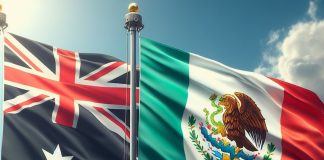 A mexican and australian flag side by side